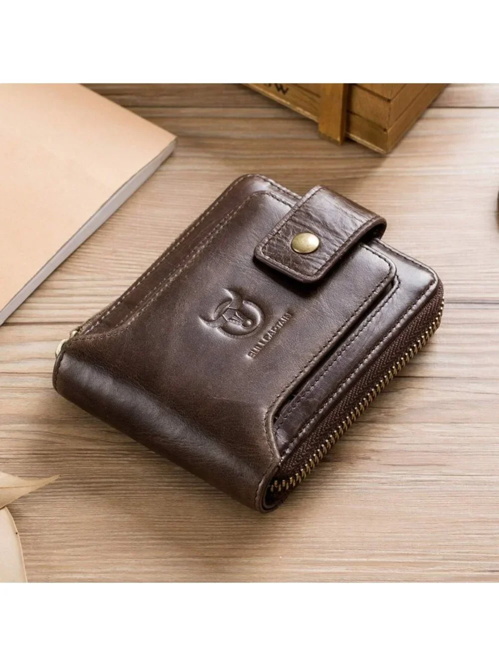 Genuine Leather Bifold Wallet for Men | RFID Blocking, Large Capacity, Zipper